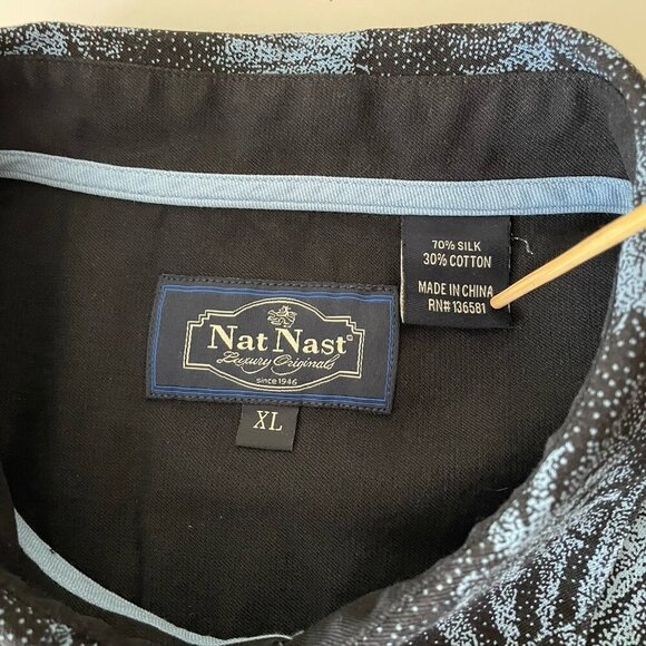 Nat Nast Luxury Originals Silk Blend Shirt Blue Tropical Men's Size XL Palm Leaf - Picture 4 of 10